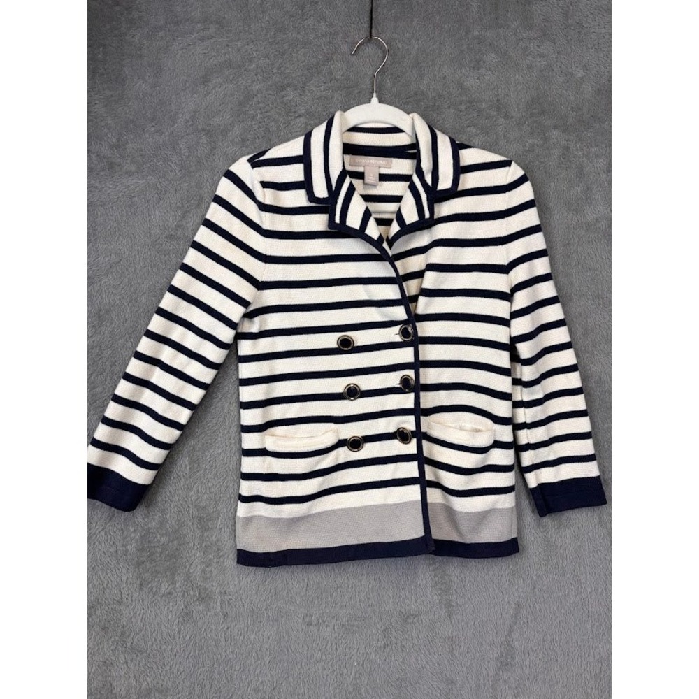 Banana Republic Womens Small Navy White‎ Striped Double Breasted Cocoon Sweater